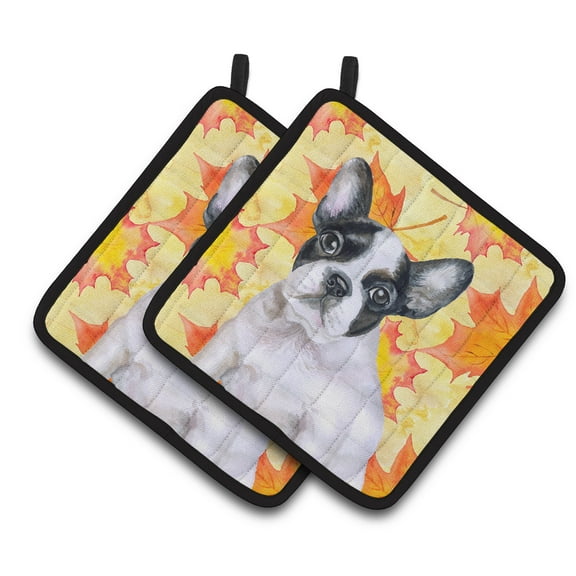 Caroline's Treasures French Bulldog Black White Fall Pair of Pot Holders