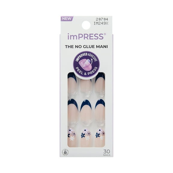KISS imPRESS Design  Press on Nails, Aspirations, Blue, Medium Almond, 30 Count