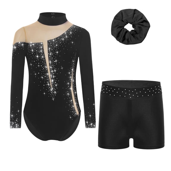 iefiel Kids Girls Shorty Unitard Gym Training Suit Gymnastics Leotard Athletic Bodysuit Ballet Dance A Black 8