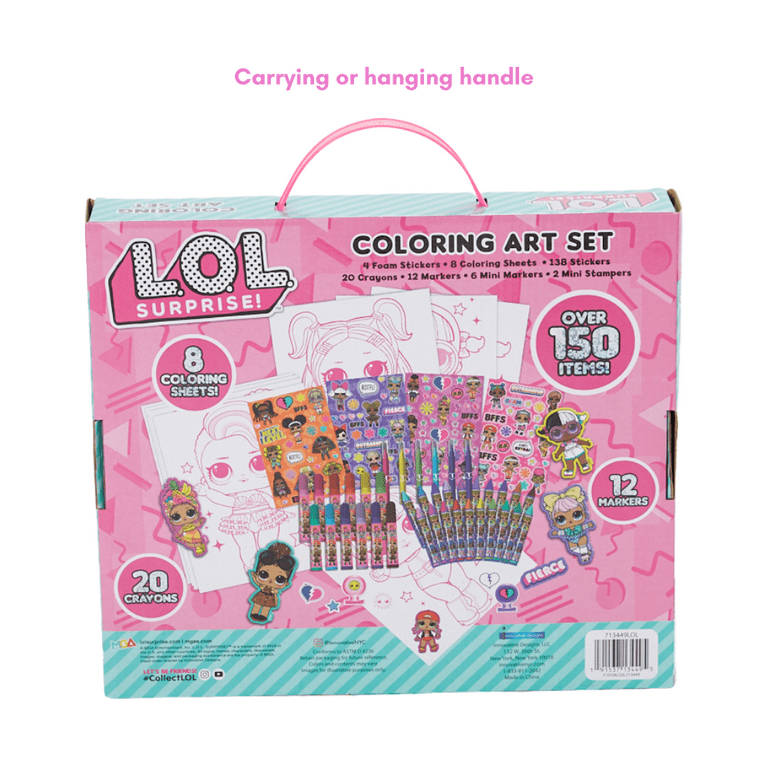 LOL Surprise Dolls Girls Art Kit Stickers Markers and Crayons 150 Piece Set