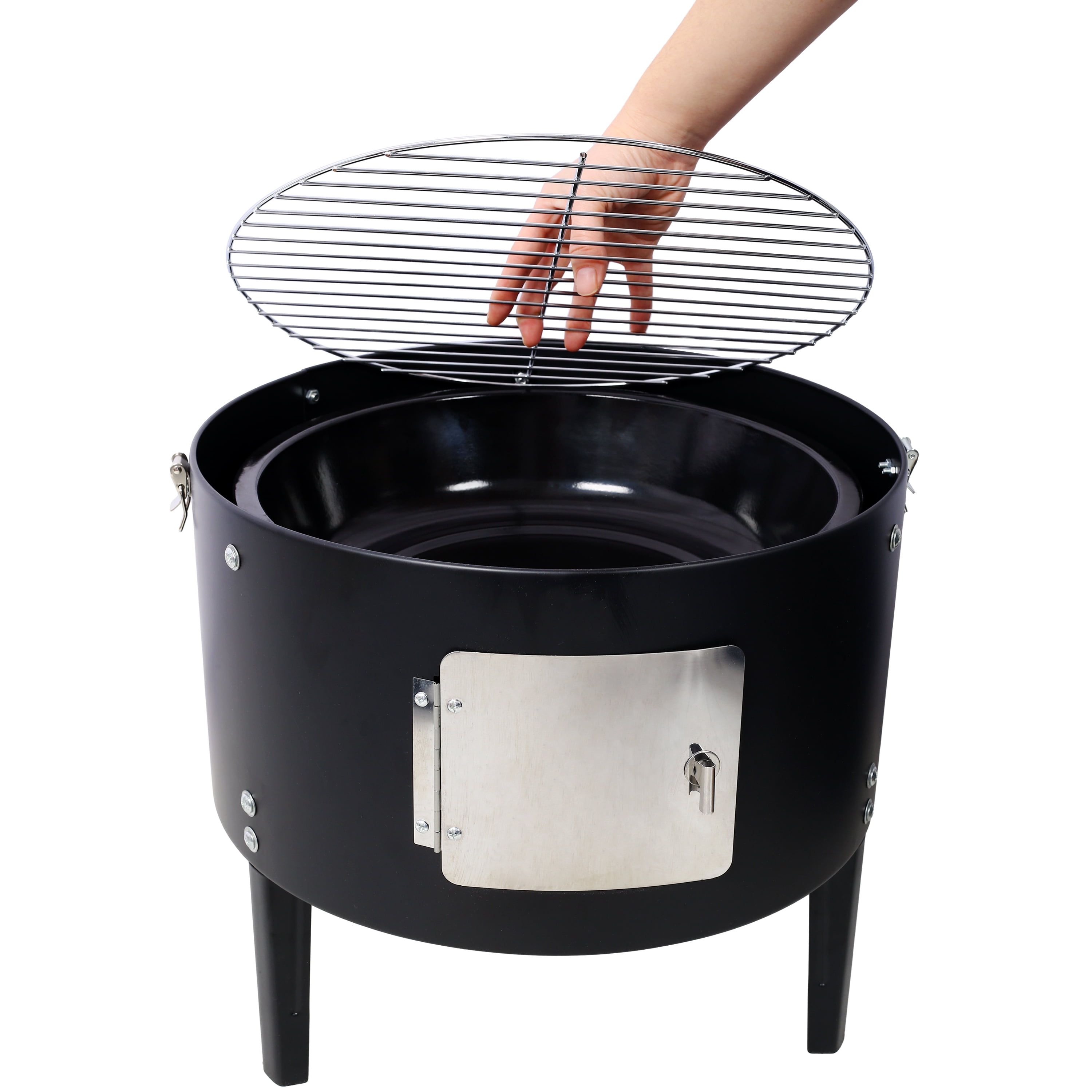 17In Steel Charcoal Smoker Heavy Duty Round BBQ Grill 453sq in Cooking Area Dual Cooking Grids Built in Thermometer Adjustable Air Vents Water Pan Charcoal Pan for Outdoor Backyard Smoking Grilling