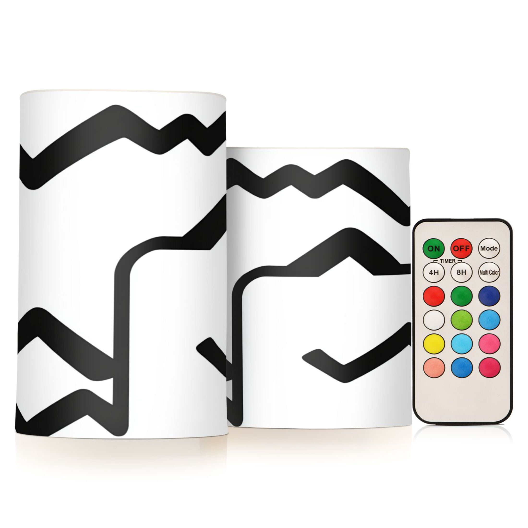 Abstract Black and White Pattern Set of 2 Flameless LED Candles Remote and Timer Indoor Outdoor