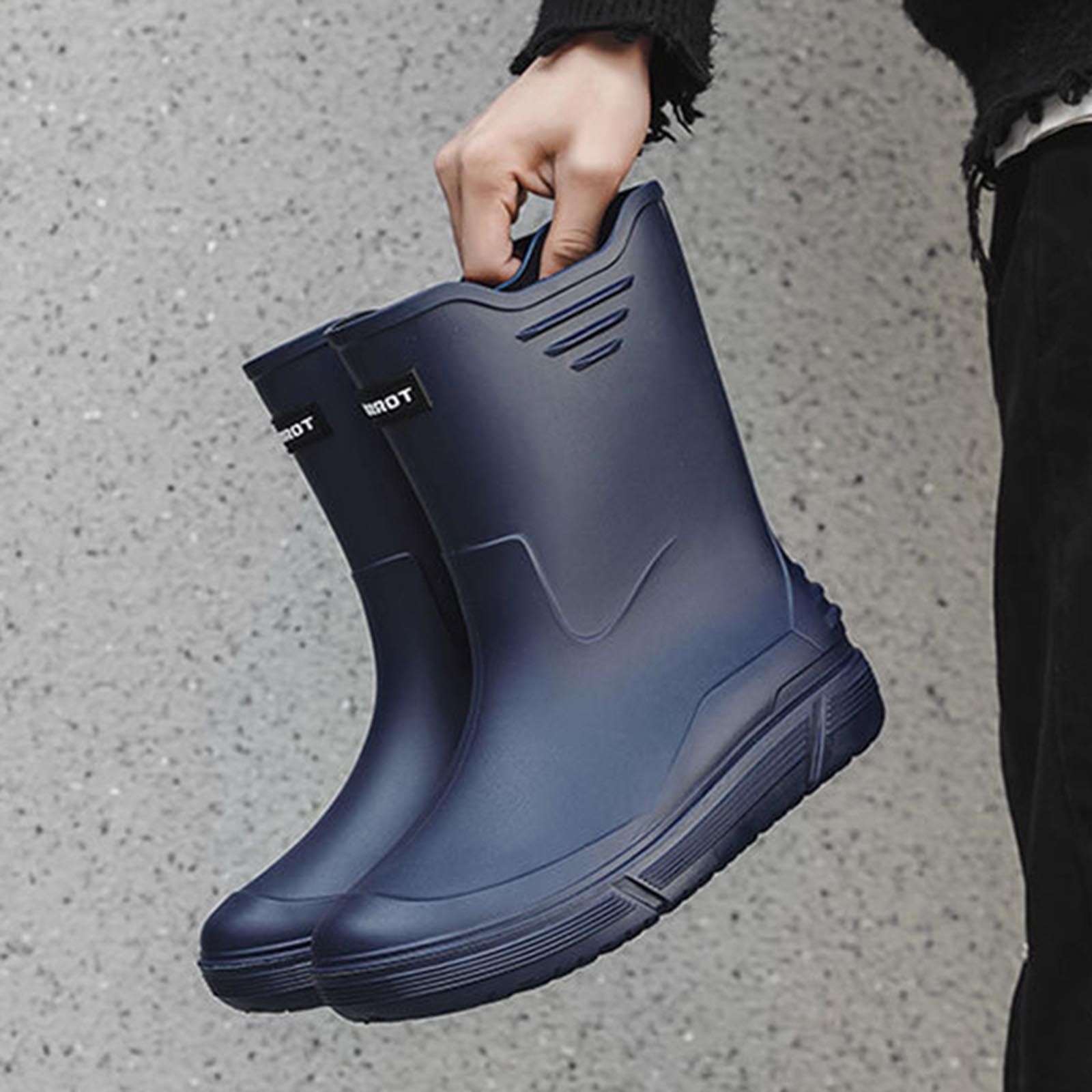 Wensltd Mid Calf Rain Boots for Men Solid Color Waterproof Rubber Shoes for Outdoor Short Tube Work Shoes