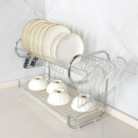 

Layer Dish Organizer 2-Layer Dish 35cm Shelf Kitchen Drainer Drainerd Drying Dual Collection Rack Rack Dish Drying Rack over Sink Kitchen Adjustable Bottle Drying Mat Extra Large Sink Mat Sponge