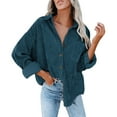 thumbnail image 3 of DondPO Long Sleeve Shirts for Women Flannel Shirt Women Womens Corduroy Button Down Shirt Oversized Blouses Tops Long Sleeve Casual Warm Jacket With Pockets Womens Tops Business Casual Tops Blue XL, 3 of 8