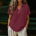 thumbnail image 5 of VBVC Women's Crinkle Short Sleeve Collared Top, Ladies' V-Neck Button Accent Blouse, Casual Breathable Summer Shirt For Women,Hot Pink,S-2XL, 5 of 7