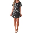 thumbnail image 2 of INSPIRE CHIC Women's Nightshirt Round Neck Short Sleeves Sleepshirt Striped Nightgown XL Black White Flower, 2 of 6