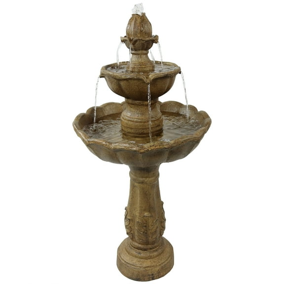 Sunnydaze Blooming Flower Light Brown Resin 2-Tier Outdoor Water Fountain