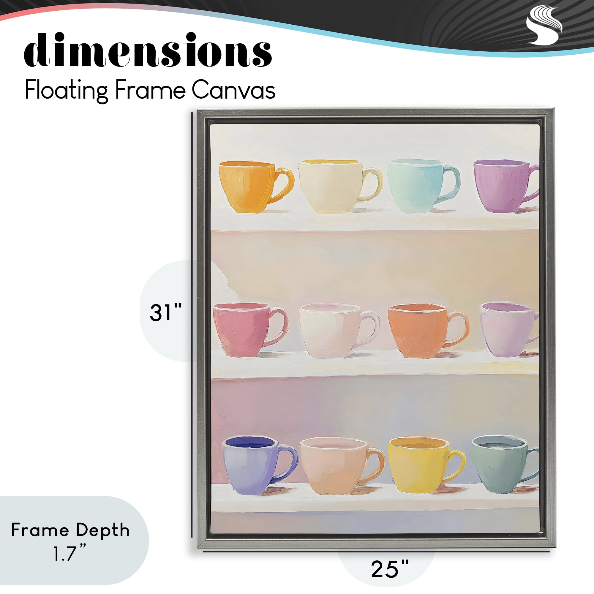 Stupell Industries Rows of Pastel Teacups Gray Framed Floater Canvas Wall Art, design by The Prints Vibe