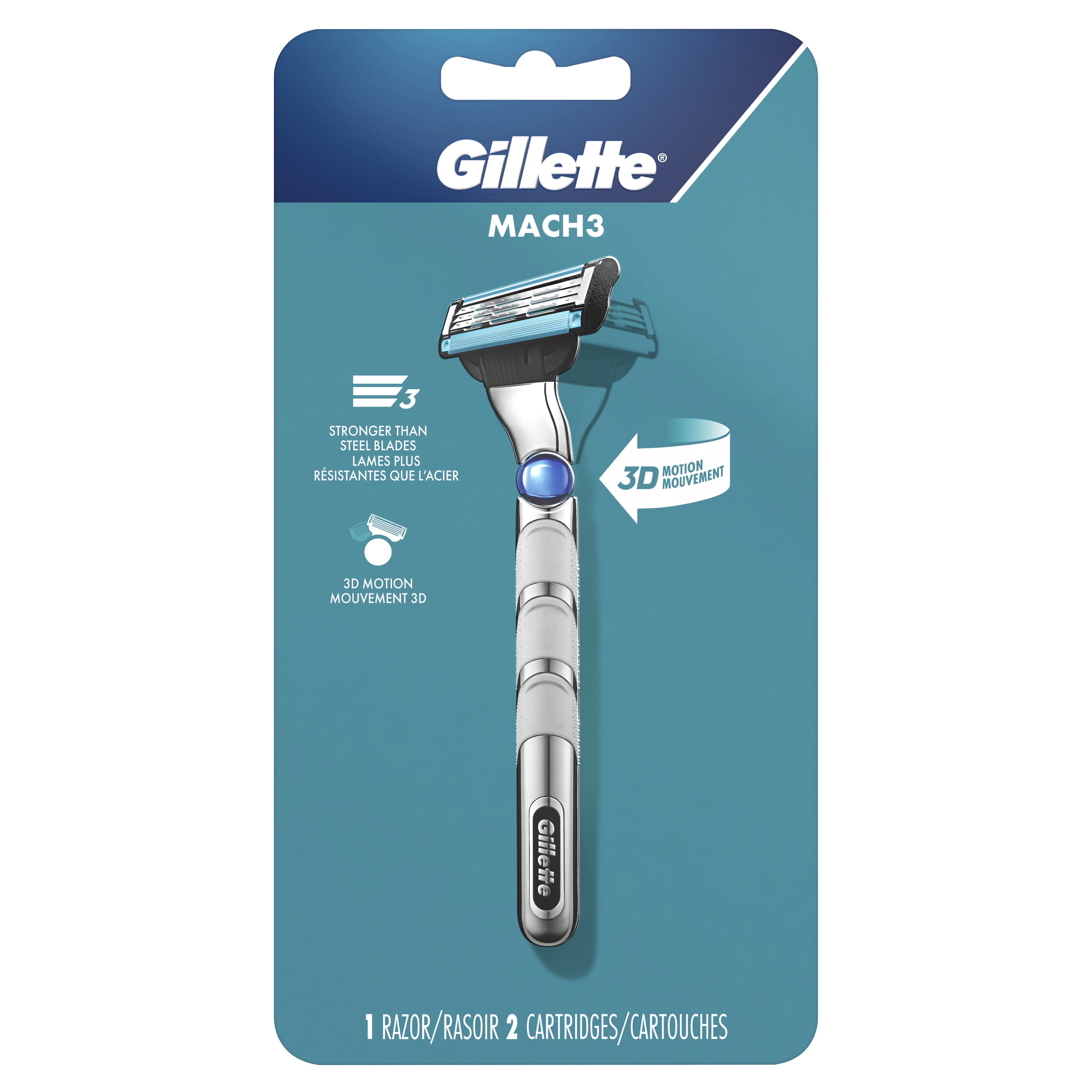 Gillette Mach3 3D Men's Razor Handle + 2 Blade Refills - Walmart.com ...