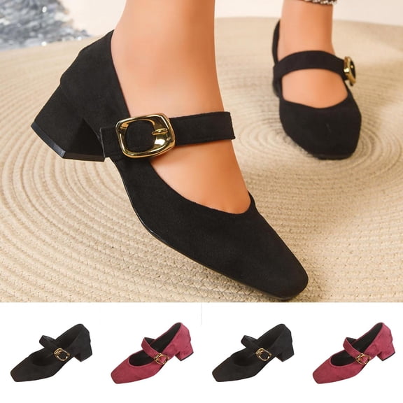 Miluxas Women Solid Color Pumps Shoe Closed Toe office Party Chunky Heel Mary Jane Shoes Wine 9(42)