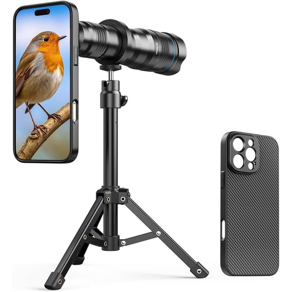APEXEL 36x Telephoto Lens Compatible with iPhone 16 Pro Max | Photography for Travel, Birdwatching, Exploration | Kit with Sturdy Metal Tripod and Threaded Phone Case