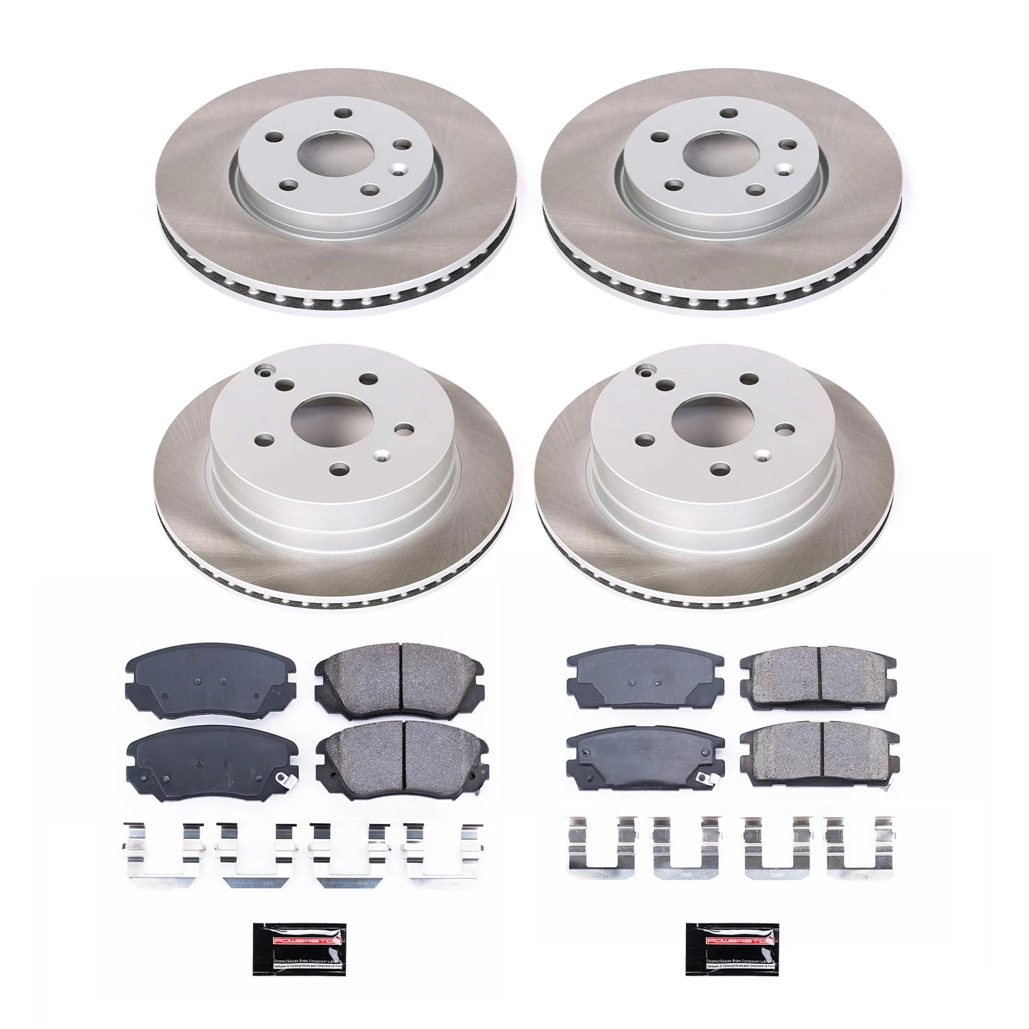 PowerStop Front and Rear Semi-Coated Rotor and Low-Dust Ceramic Brake Pad Kit SC5516