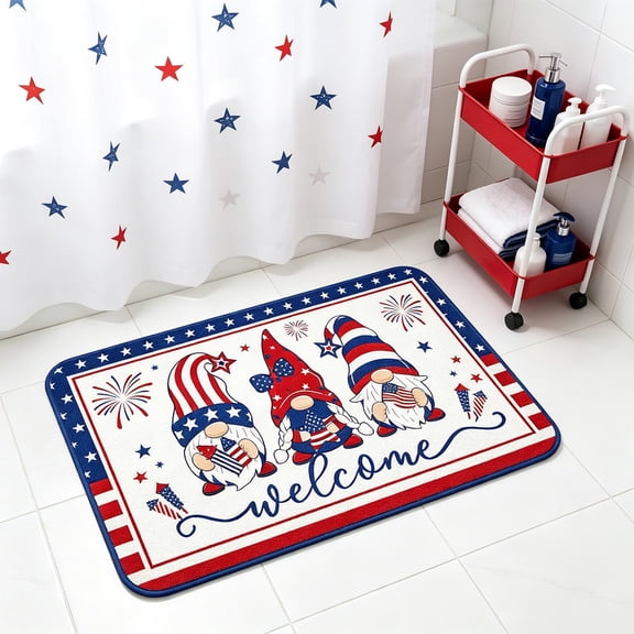 4th of July Patriotic Gnome & Welcome Doormat,Non-Slip Floor Mat for Independence Day Memorial Day Front Door,Entrance,Indoor,Outdoor,Home Decor,15.7"x23.6"