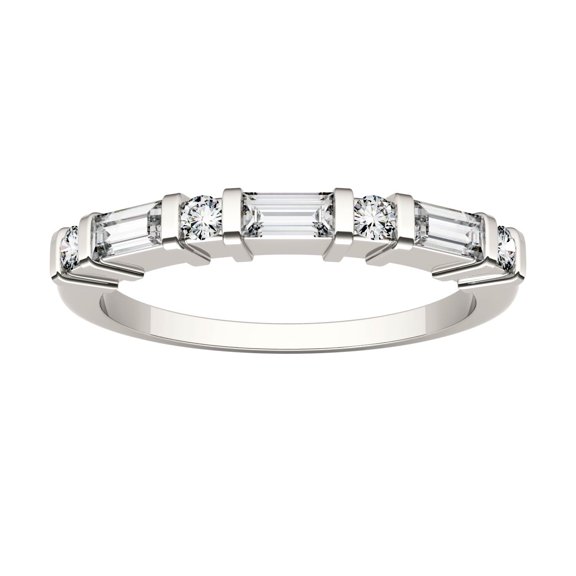 Charles & Colvard 14K White Gold Moissanite 4x2mm Step Cut Baguette Wedding Band-Size 8 0.47cttw DEW