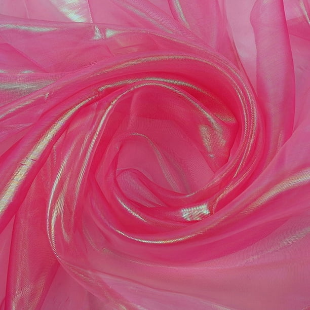 XmhyTop-A Tela de organza iridiscente holográfica arcoíris de 1 yarda, tela decorativa transparente con degradado brillante, 150 cm de ancho, para vestidos, fiestas y bodas, color rosa oscuro.