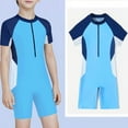 thumbnail image 3 of Ohufall Toddler Kids Boys Girls One-Piece Swimsuit Fashion Colorblock Short Sleeve Zipper Sweet Bathing Suits Summer Gym Sport Swimwear for Children, 3-16 Years, 3 of 8