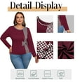 thumbnail image 5 of SIEANE Women's Plus-Size Casual Daily Crew Neck Long Sleeve Fall Slim-Fitting Workmanship Stitching Bow Top 1X-4X, 5 of 7