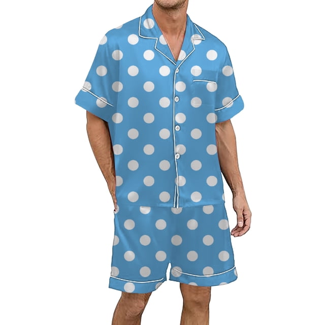 Men's Gradient Multicolored Printed Silk Satin Short Sleeve Button Up Pajama Wear Set for Comfortable Sleep and Relaxation at Home