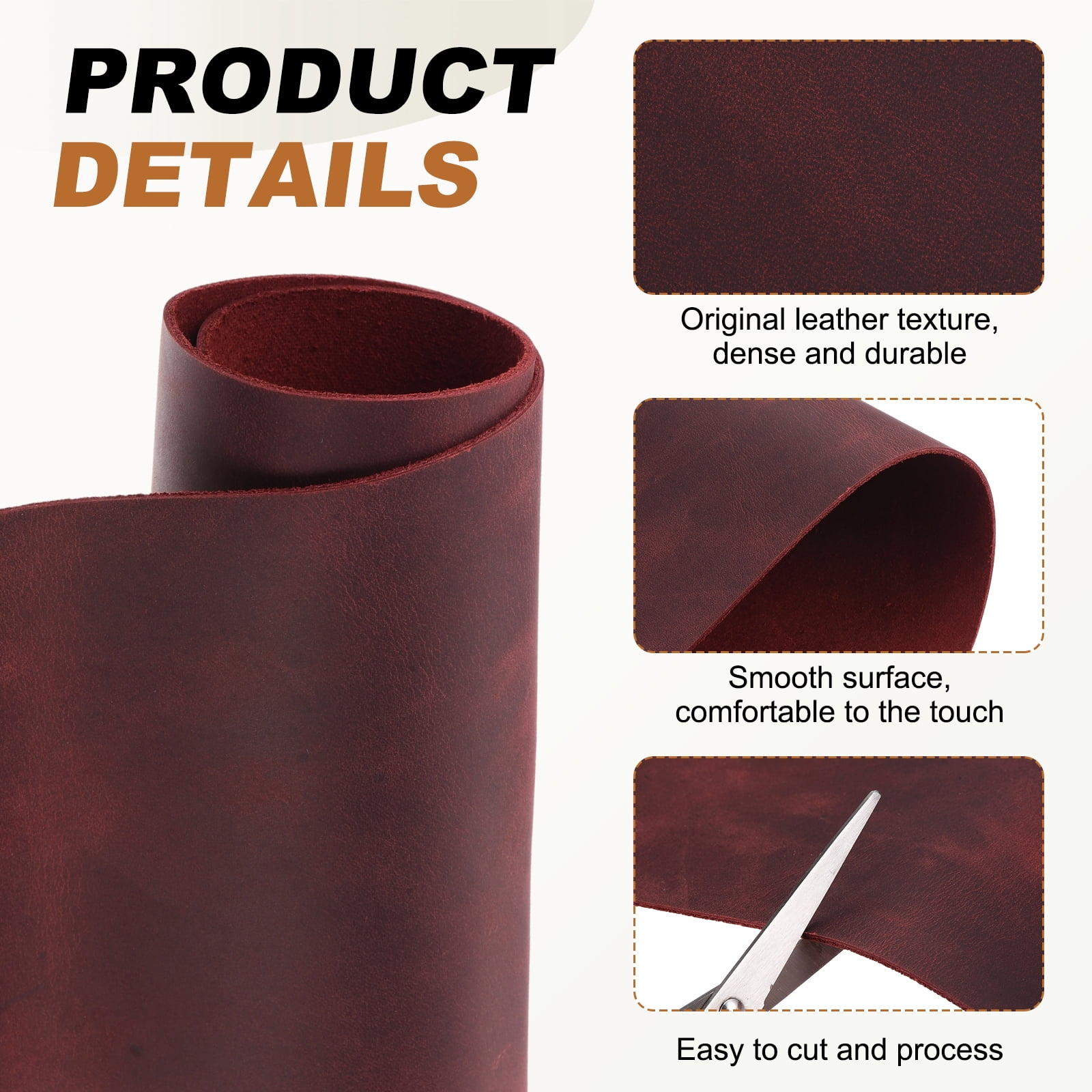 Uxcell Genuine Leather Sheets, 26" x 14" 4-5 oz (1.8-2mm) Thick Full Grain Leather Sheet Tooling Precut for Carving Engraving Molding Embossing Stamping, Dark Red