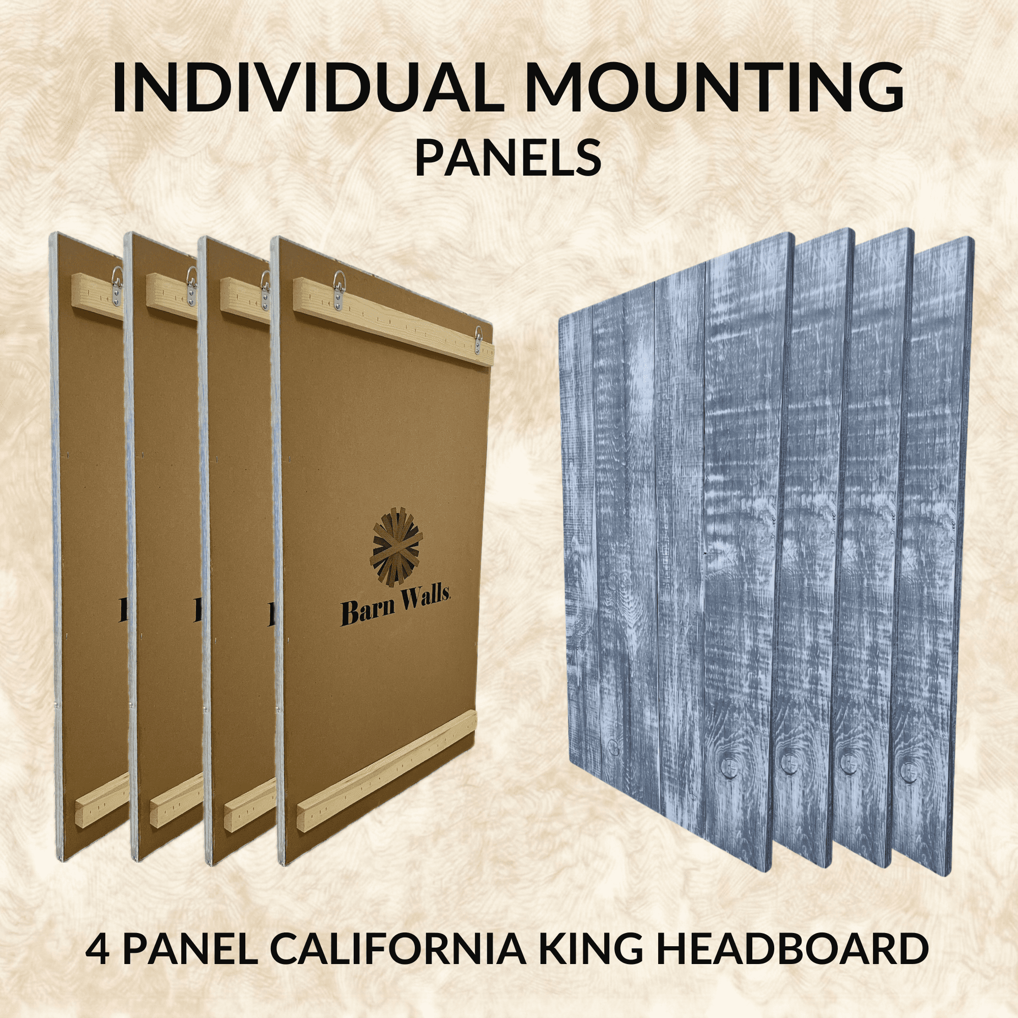 Barn Walls Solid Wood Headboard, King Size Blue Stonewash