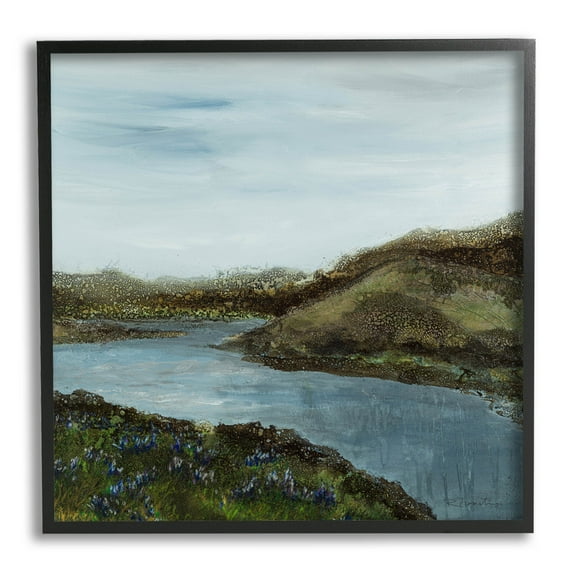 Stupell Industries Grassland Stream Flowing Countryside Graphic Art Black Framed Art Print Wall Art, Design by Ruth Fromstein