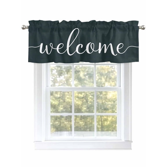 Vintage Theme Valances for Windows Welcome Simple Letter Print Rod Pocket Curtains Valance Short Window Treatment Drapes for Living Room, Bedroom Bathroom 60" W x 14" L