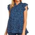 thumbnail image 2 of Chemise Femme à Volants Sans Manches Blouse Col Poupée Chemise Imprimée Col Poupée Haut, Bleu, TTG, 2 of 5