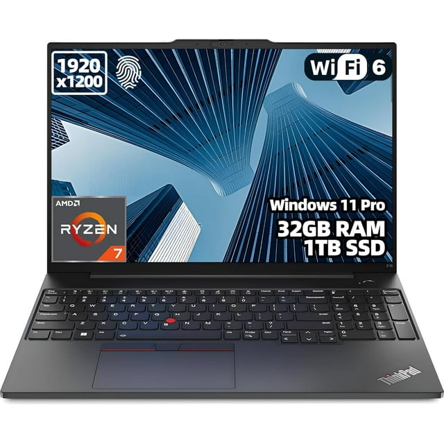 Lenovo ThinkPad E16 Ordinateur Portable Professionnel 16,0 Po Écran WUXGA (AMD Ryzen 7 7735U, 32 Go DDR5, 1 To PCIe SSD, AMD Radeon 660M, Clavier Rétroéclairé, Lecteur d'Empreintes Digitales, Thunderbolt 4, Win 11 Pro)