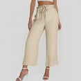 thumbnail image 2 of Linen Pants Women Sevevn Women's Linen Blend Wide Leg Pants Elastic High Waist Drawstring Casual Trousers with Pockets Beige XL, 2 of 7