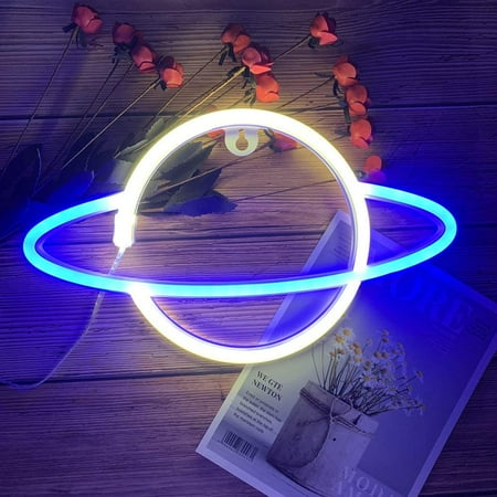 

SAYTAY Neon Sign Light Glow in The Dark Ceiling Hanging Home Wall Party Decor LED Hang Planets Neon Sign Create The Milky Way Atmosphere for Halloween Party(Blue White)
