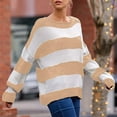 thumbnail image 2 of UJNDER Casual Loose Fit Crew Neck Sweater for Women Fringed Striped Design Pullover Khaki XL, 2 of 5