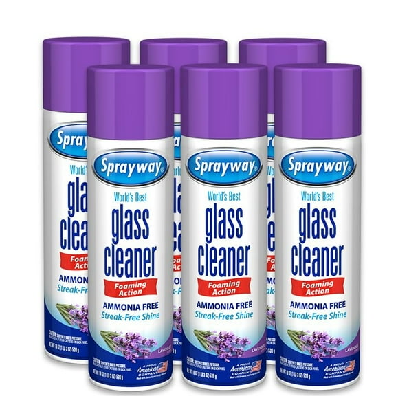 Sprayway Glass Cleaner Lavender Scent Foaming Aerosol Spray, 19oz, Pack of 6 Ammonia-Free, Streakless, Fast-Acting Cleans & Polishes Glass Surfaces Removes Fingerprints, Dust, Dirt, Smoke Film