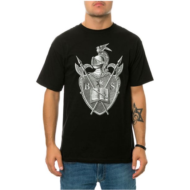 Black Scale - Camiseta gráfica para hombre con escudo de caballero, color negro, pequeña