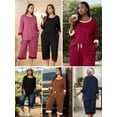thumbnail image 6 of SHOWMALL Women Plus Size Pajamas Set 3/4 Sleeves Pjs Sleepwear Loungewear Nightwear with Pockets, 6 of 9