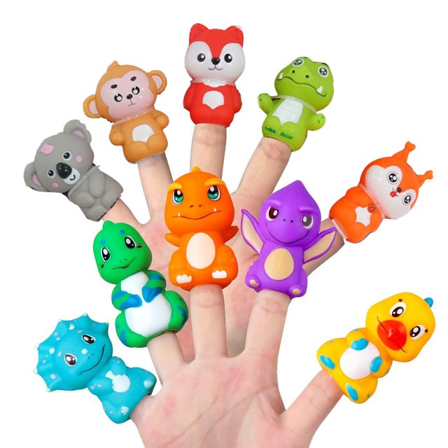10 Uds. Marionetas de dedo de animales de PVC, juguete colorido de marionetas para contar historias para enseñanza, espectáculos, recuerdos de fiesta para niños