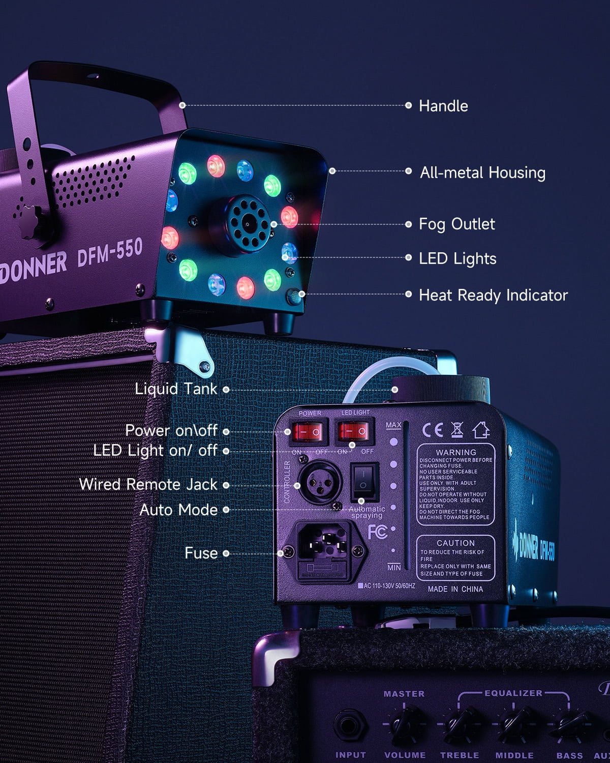Donner Halloween Fog Machines 600W,  3000 CFM, 13 Colors, 12 RGB LED Lights, Smoke Machine for Party Wedding