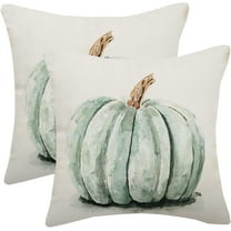 Fall Pumpkin Pillow Covers 20x20 Inch Set of 2 Autumn Teal Watercolor Pumpkin Decorative Throw Pillows Farmhouse Fall Outdoor Decor Thanksgiving Pillowcase Linen Cushion Covers for Home Sofa Bed