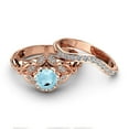 thumbnail image 2 of Aquamarine Vintage Halo Rose Gold Ring Set, 2 of 4