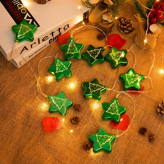 1 Uds. LED chapado en Navidad forma de pentagrama verde patrón de árbol de Navidad luces decorativas cadena luces de ambiente de fiesta de Navidad BRILLAR Rojo Verde