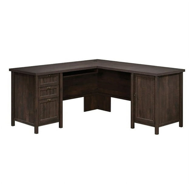 Pemberly Row Coastal Engineered Wood L-Shaped Computer Desk in Coffee Oak