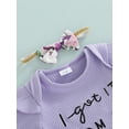 thumbnail image 5 of Seyurigaoka Newborn Girl Short Pants Outfits, Short Sleeve Embroidery Letter Romper + Ruffles Decor Shorts + Bow-Knot Headband Set, 5 of 8