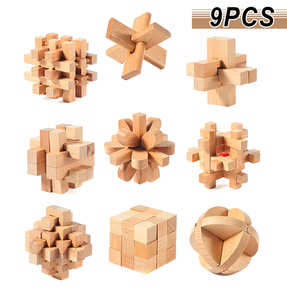 5 PACK BRAIN TEASERS WOODEN CHALLENGES GAMES CUBE TWIST STACK PUZZLE ADULTS KIDS 