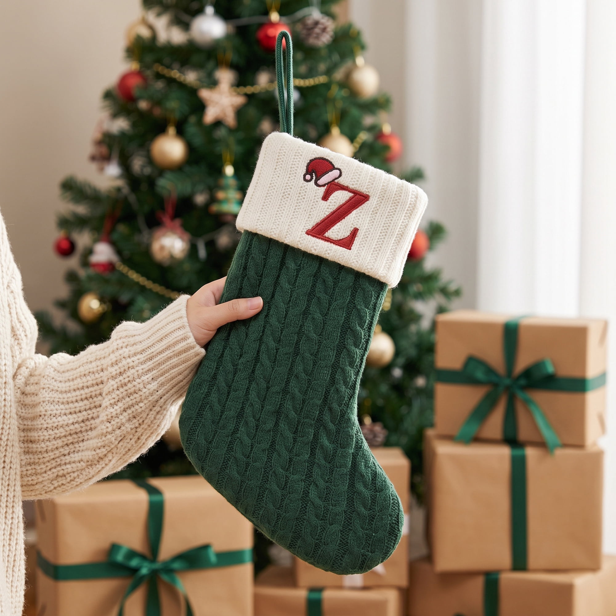 Unique Bargains Christmas Luxury Grand Hearth Accent Stocking Green Letter Z 8"