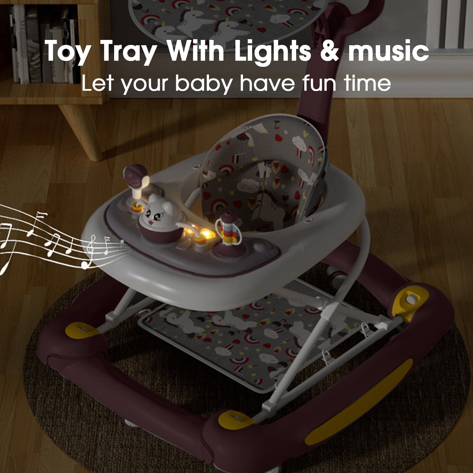 FACNOATIHN 6-in-1 Baby Walker, Foldable Push Walker with Musical Activity Station, 6-24 Months, Red