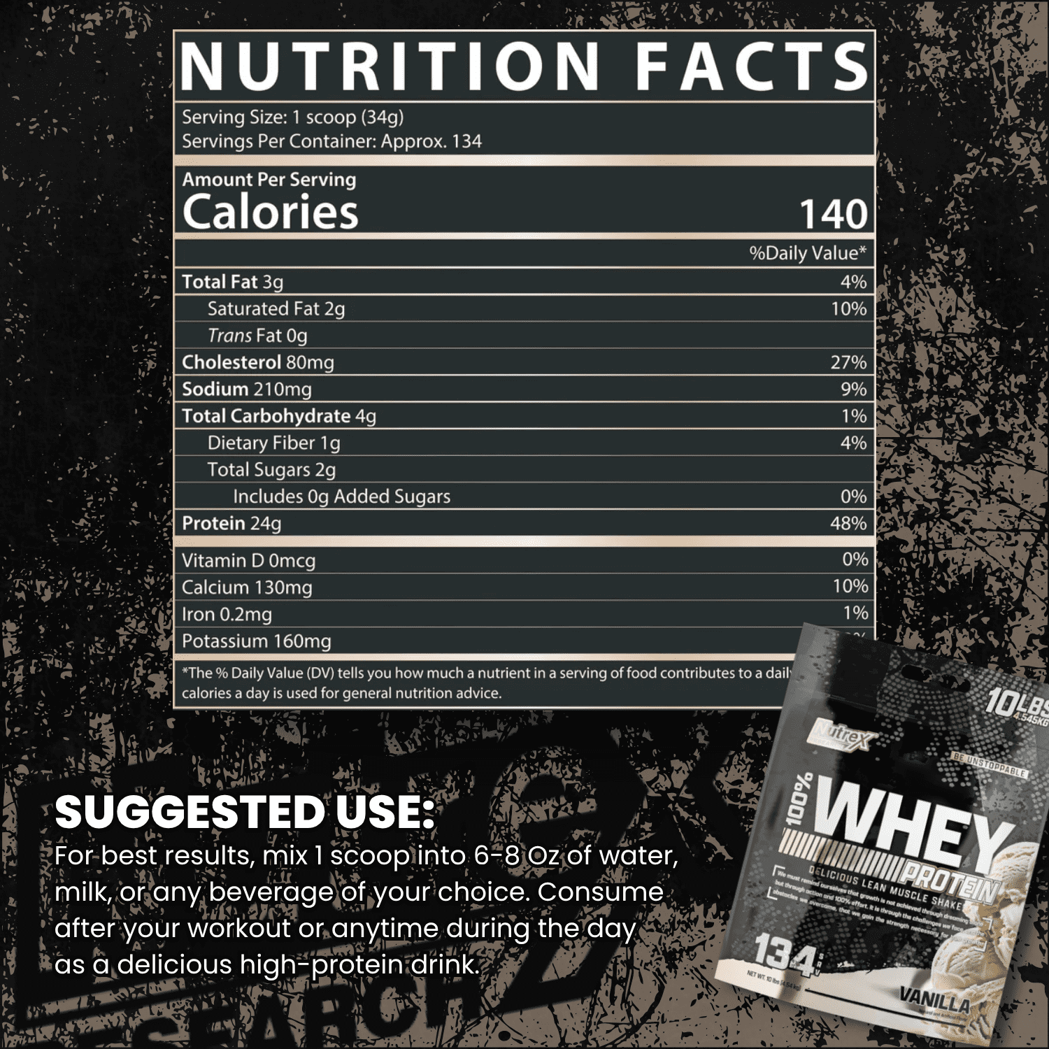Nutrex Research 100% Whey Protein Powder Concentrate and Isolate Vanilla 10lb