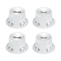 4pcs Metric Top Hat Bell Knobs, Control Guitar Knobs, White with Silver Top