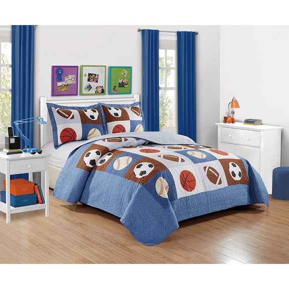 Fancy Linen 3-Piece Sport Football Basketball Baseball Quilt Set, Full