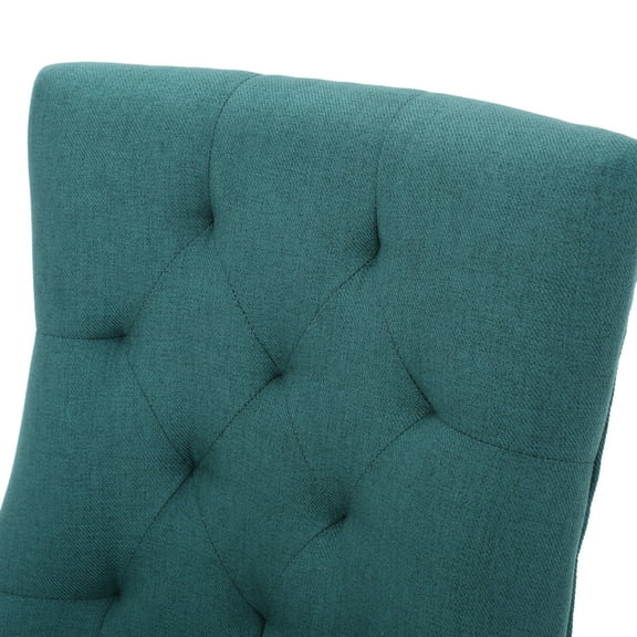 LiviNest Teal Tufted Dining Chairs Set of 2: Modern Upholstered Armchairs with Wooden Legs & Diamond Stitching - Compact Design for Small Apartments & Dining Rooms - Contemporary Accent Chairs for Ho