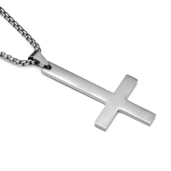 Stainless Steel Inverted Cross Pendant Necklace for Men Upside Down Cross Chain